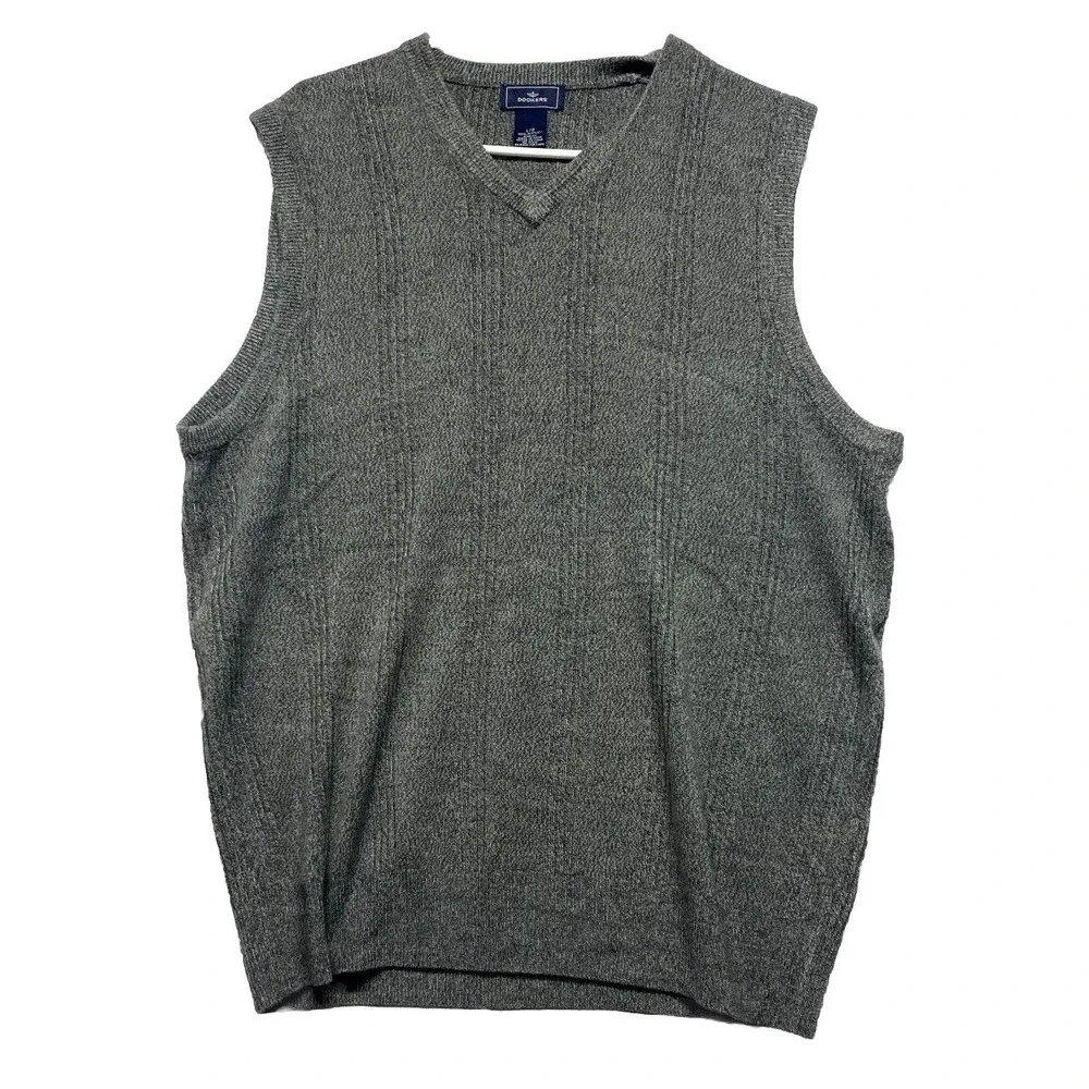 Dockers Vest Sweater Mens Large Gray Ribbed Chunky Knit Winter V Neck Pullover